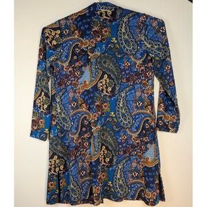 Susan Graver Novelty Knit Long Sleeve Open Cardigan Women's MEDIUM Blue Paisley